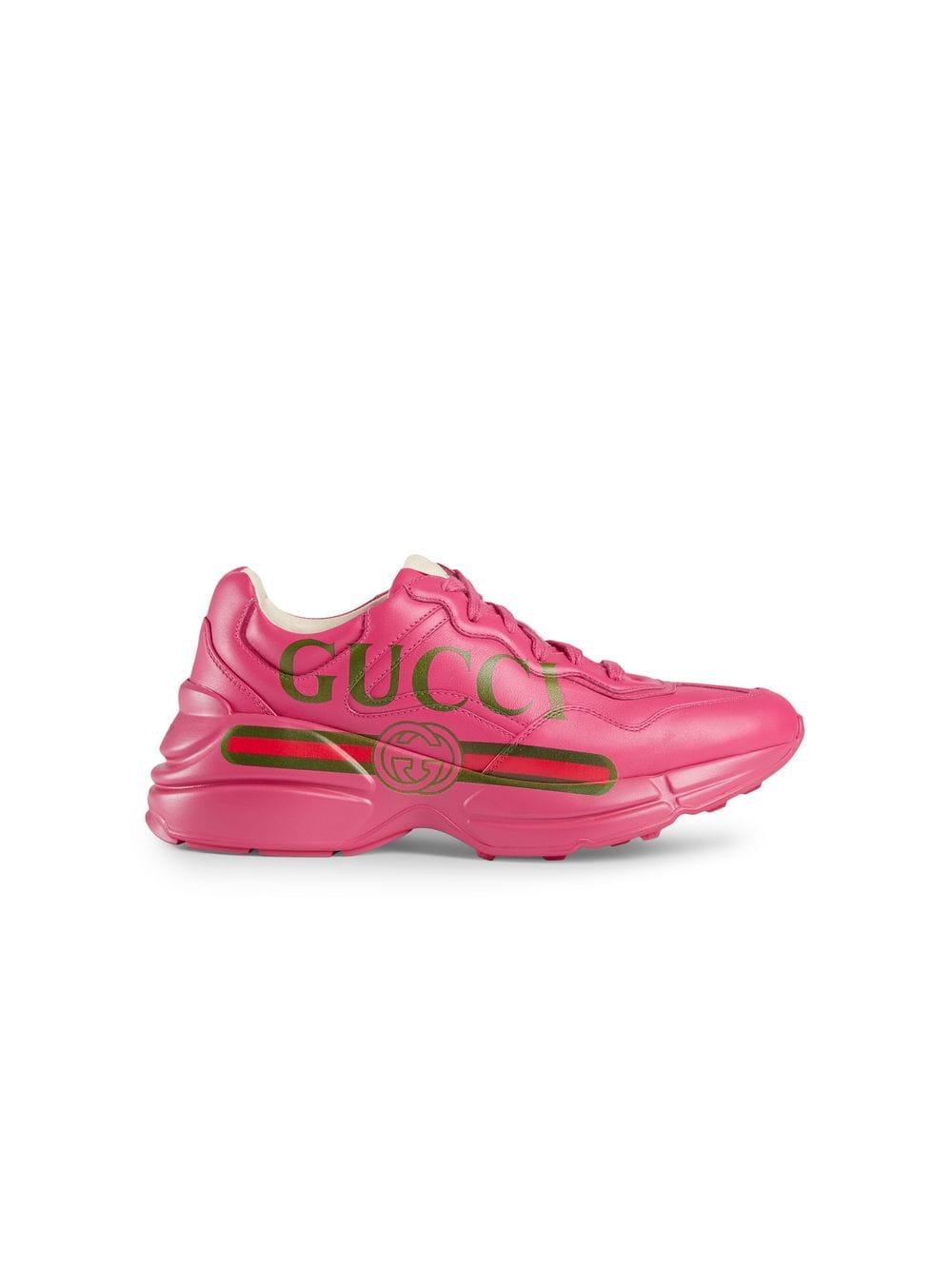 rhyton gucci logo leather sneaker