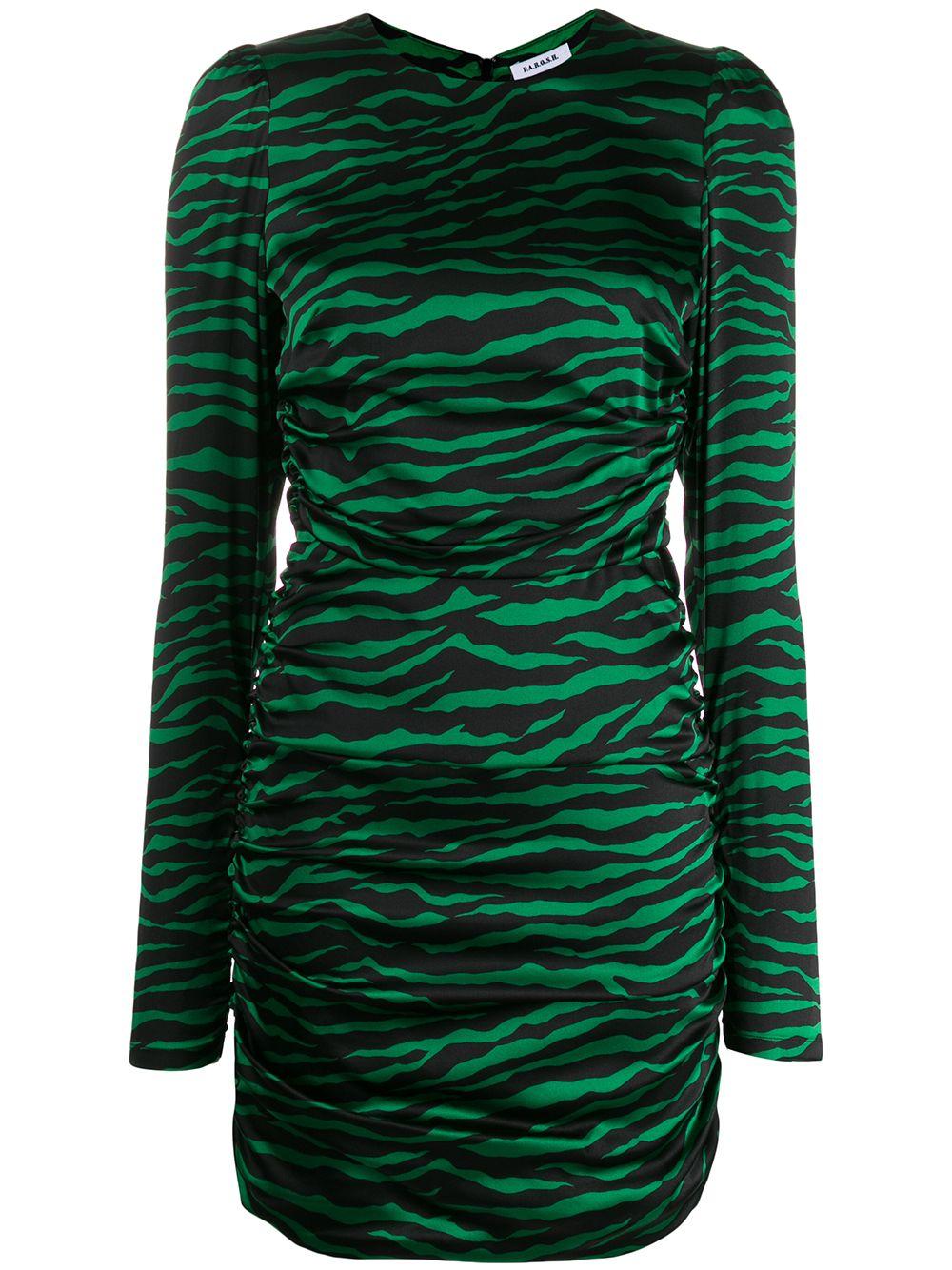 green and black zebra print dress