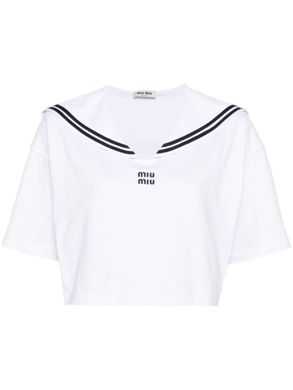 Miu Miu Sailor-collar T-shirt in White | Lyst UK