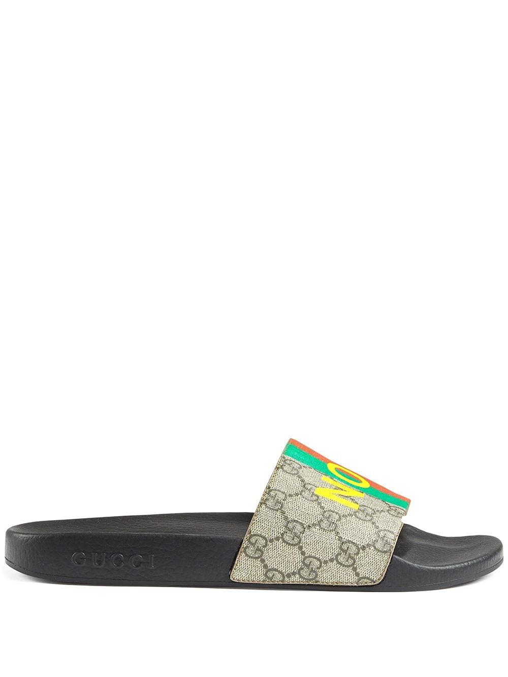 Gucci Leather Fake Not Print Sliders for Men - Lyst