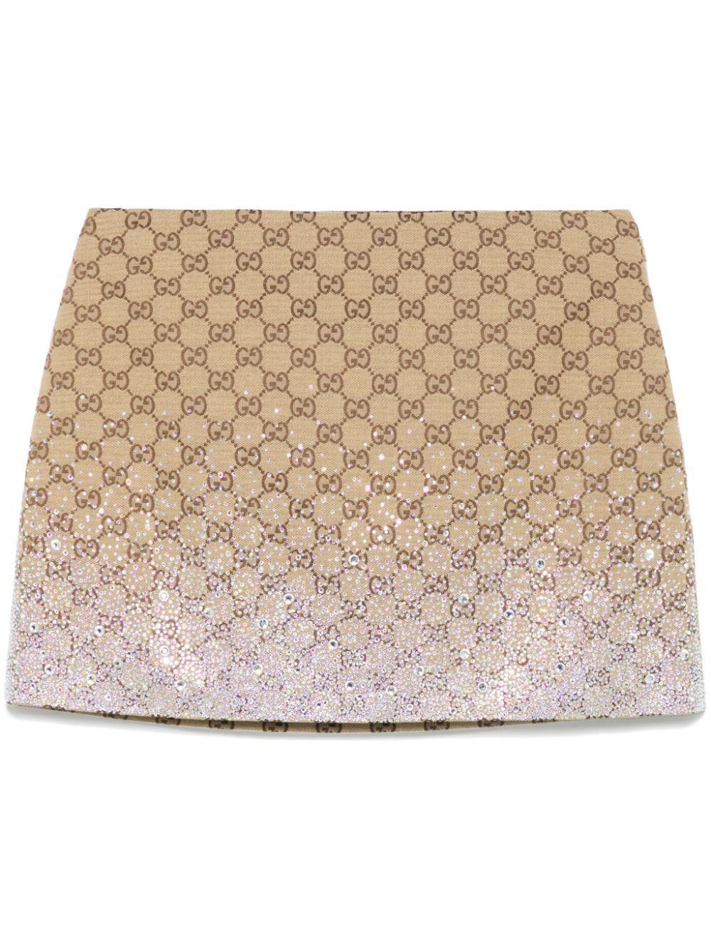 Gucci Crystal-Embellished Mini Skirt in Natural | Lyst