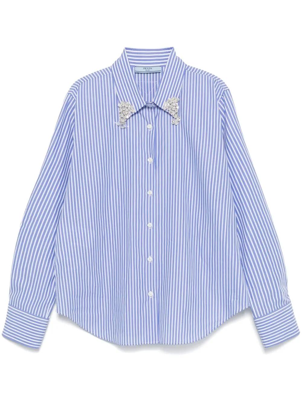 Prada Shirt With Crystals Embellishments in Blue | Lyst Prada Shirt With Crystals Embellishments in Blue | Lyst