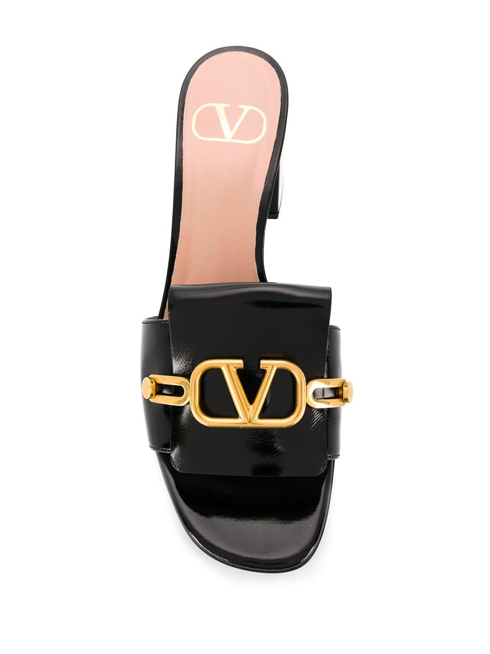 Valentino Leather Valentino Garavani Vlogo Block Heel Sandals in 