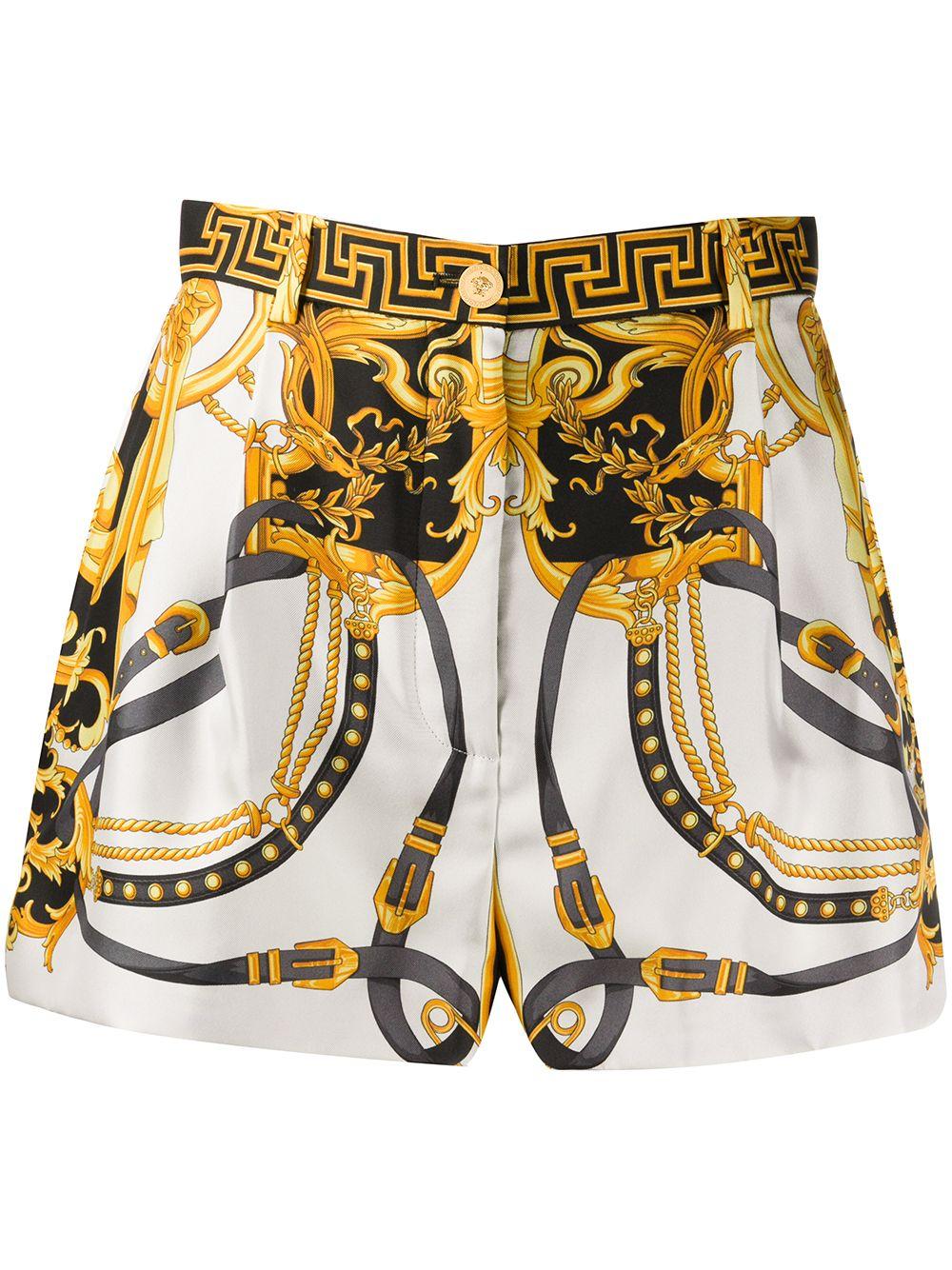 Versace Silk Baroque-print Short Shorts in White - Lyst