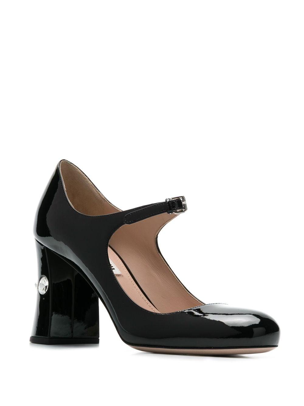 Miu Miu Crystal Heel Mary Jane Pumps in Black | Lyst