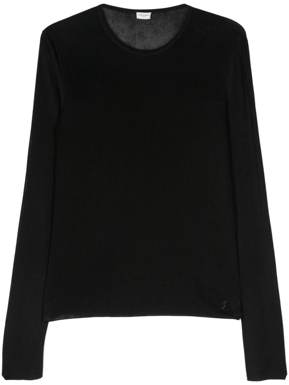 Saint Laurent Logo-Plaque Long-Sleeve Jumper in Black for Men | Lyst