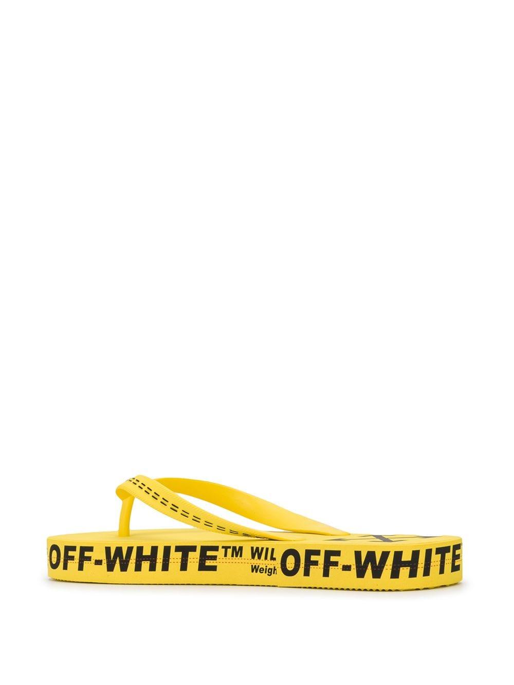 yellow off white flip flops