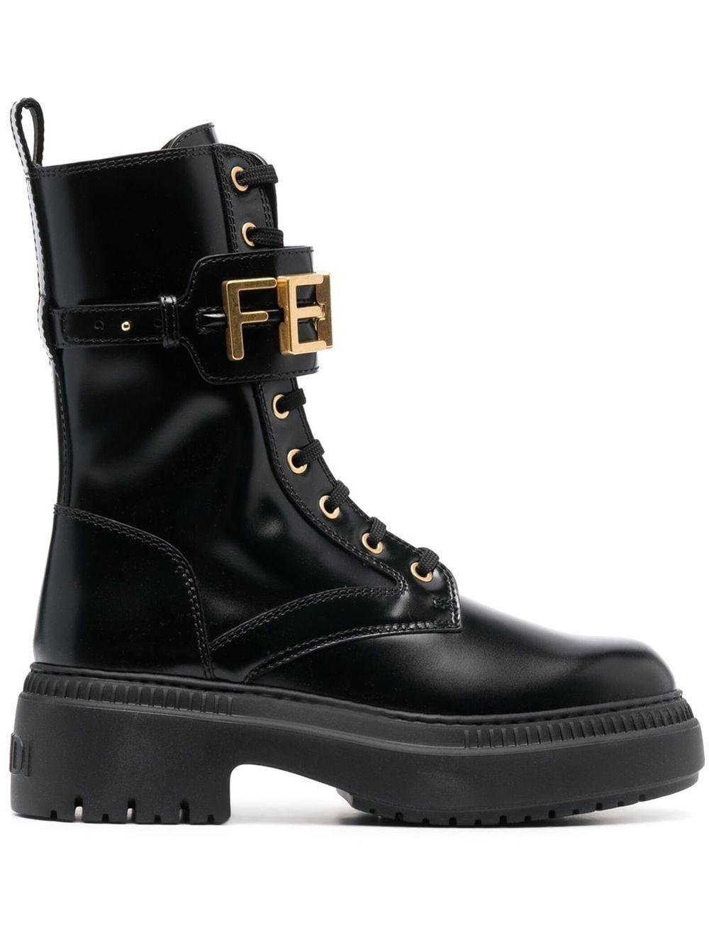 Fendi 50 Logo Leather Biker Boots in Black | Lyst