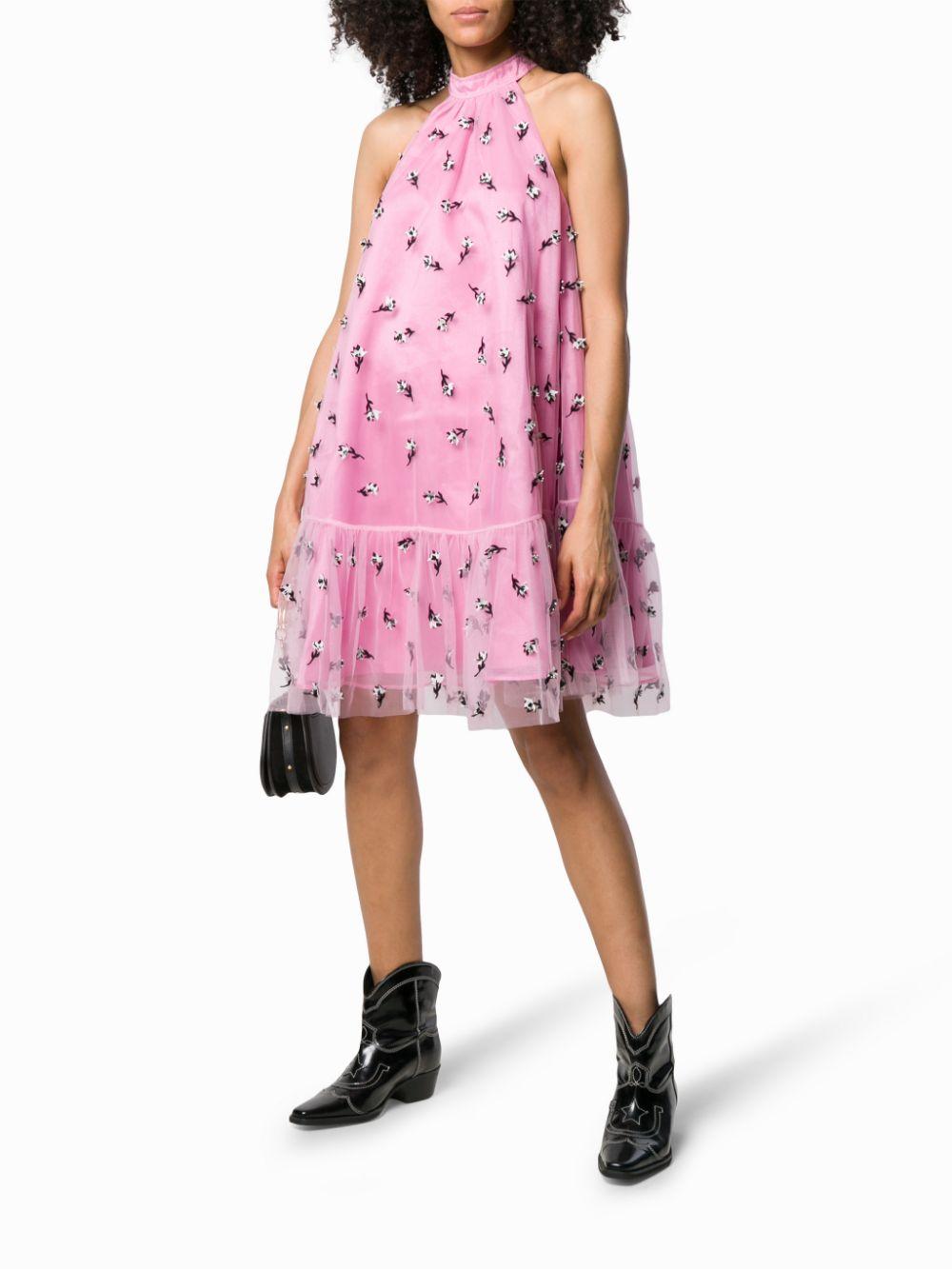 Ganni Embellished Mesh Dress in Pink | Lyst