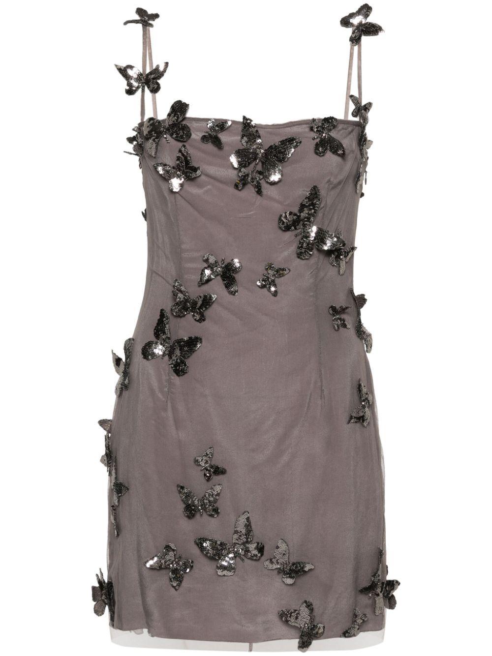 Blumarine Butterfly-Appliqu Mini Dress in Gray | Lyst