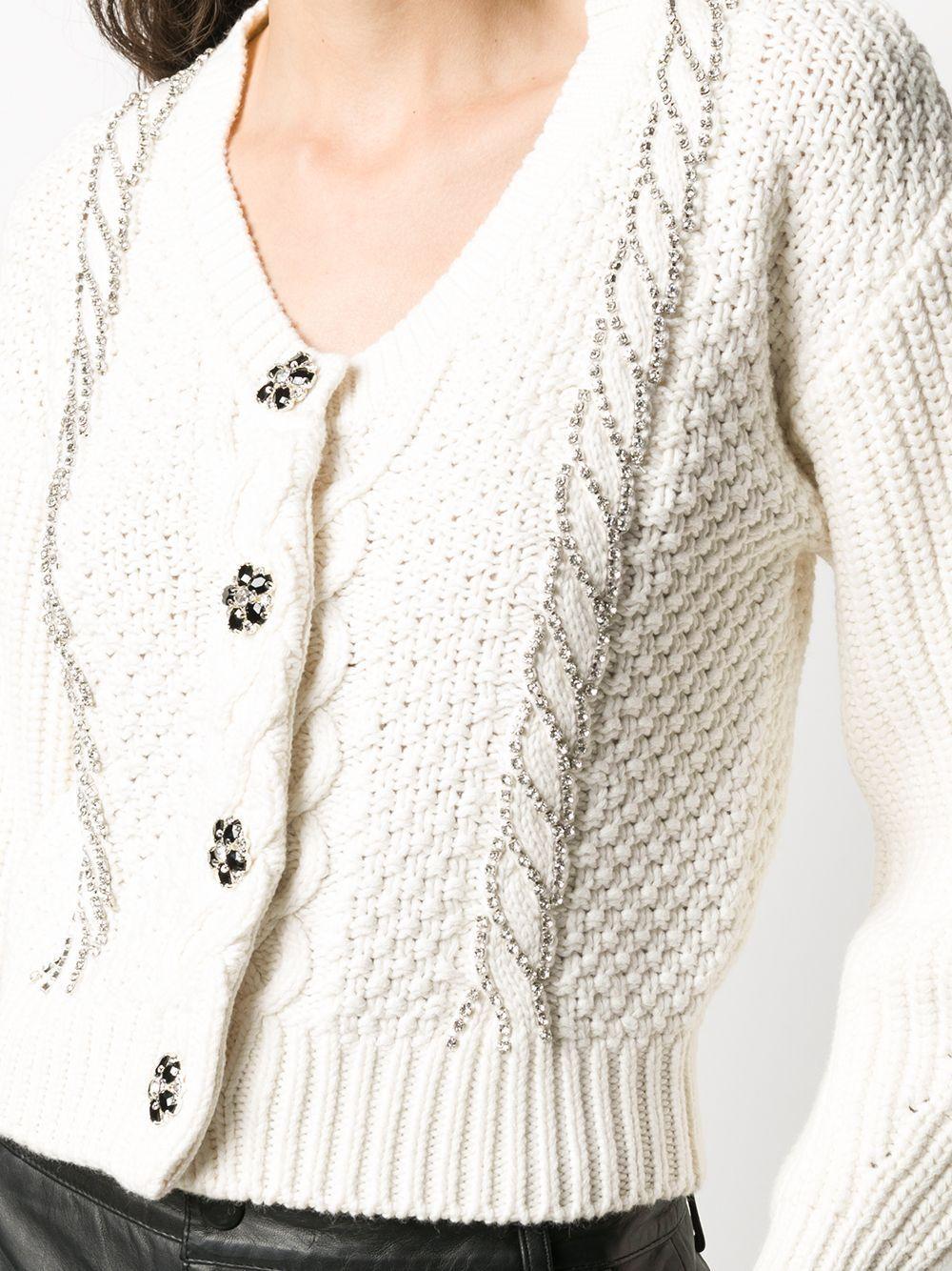 SelfPortrait Cotton Crystalembellished Cable Knit Cardigan in White