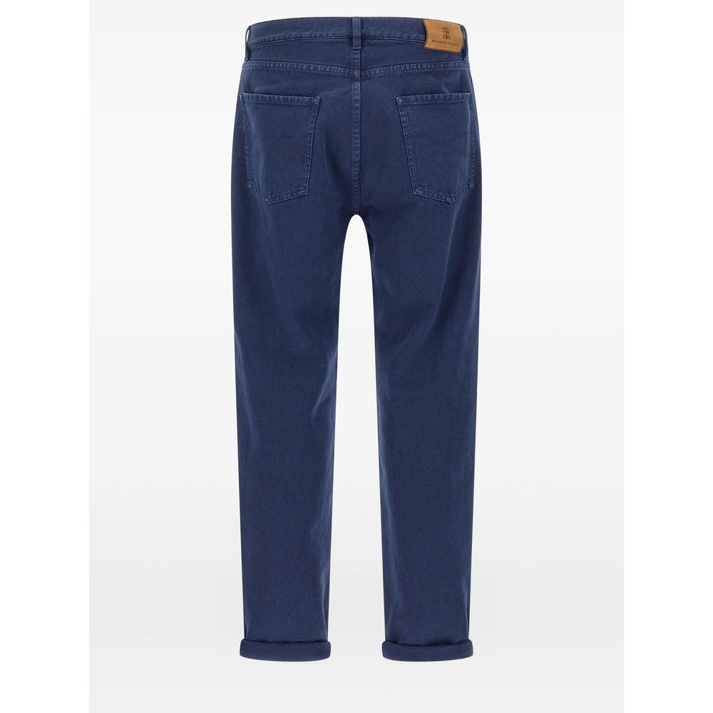 デニム・ジーパン Brunello Cucinelli Blue Jeans With Logo Patch On The Rear BRUNELLO CUCINELLI Slim-Fit Straight-Leg Logo-Embroidered