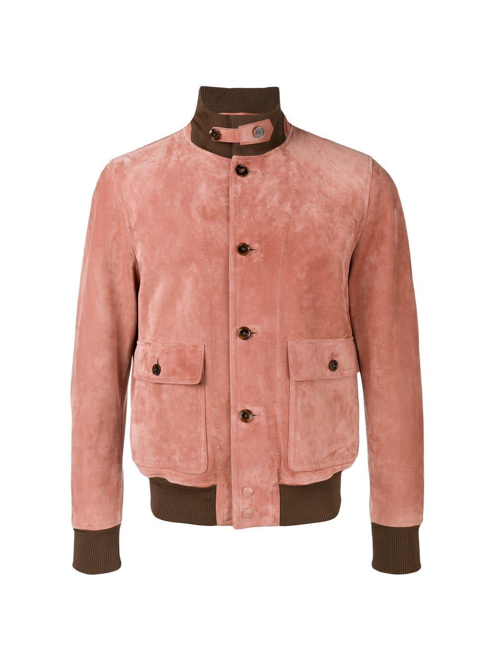 Tom Ford Suede Fitted Bomber Jacket in Pink for Men - Lyst