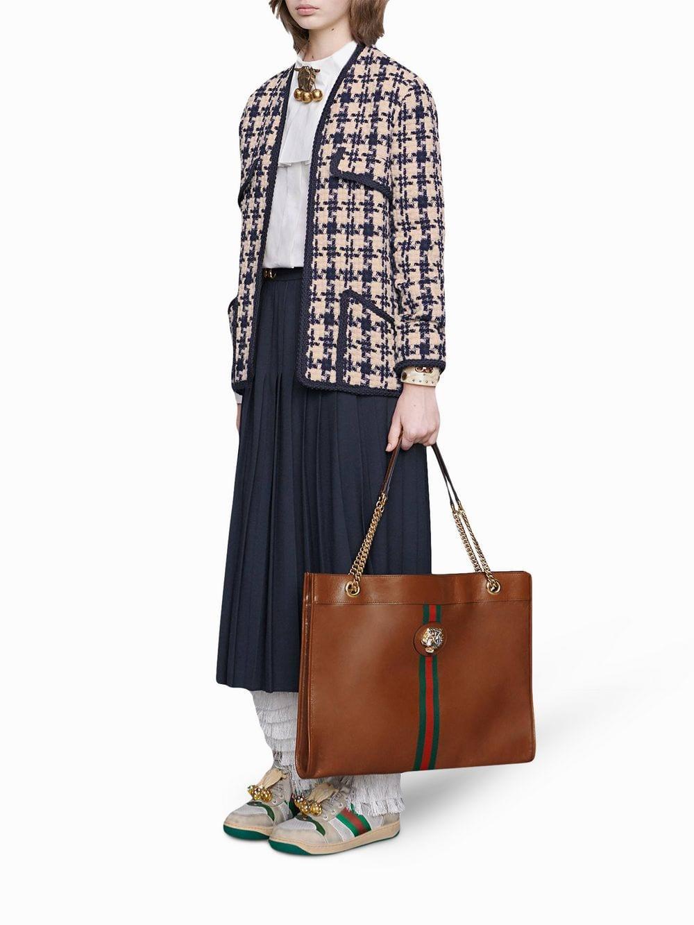 Gucci Rajah Large Leather Tote in Brown Lyst