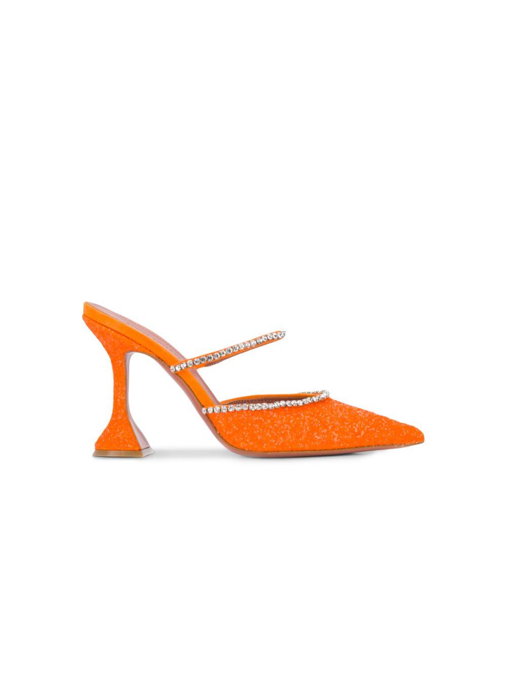 AMINA MUADDI Suede Gilda Crystal-embellished Mules in Orange - Lyst