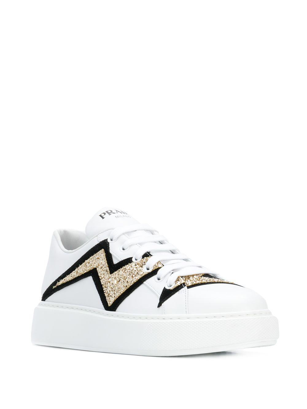 Prada Leather Lightning Bolt Low-top Sneakers in White - Lyst