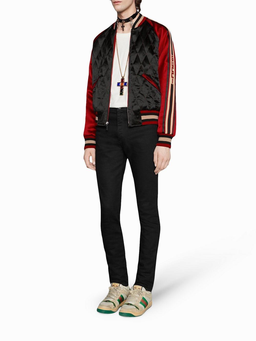 gucci stripe reversible acetate bomber