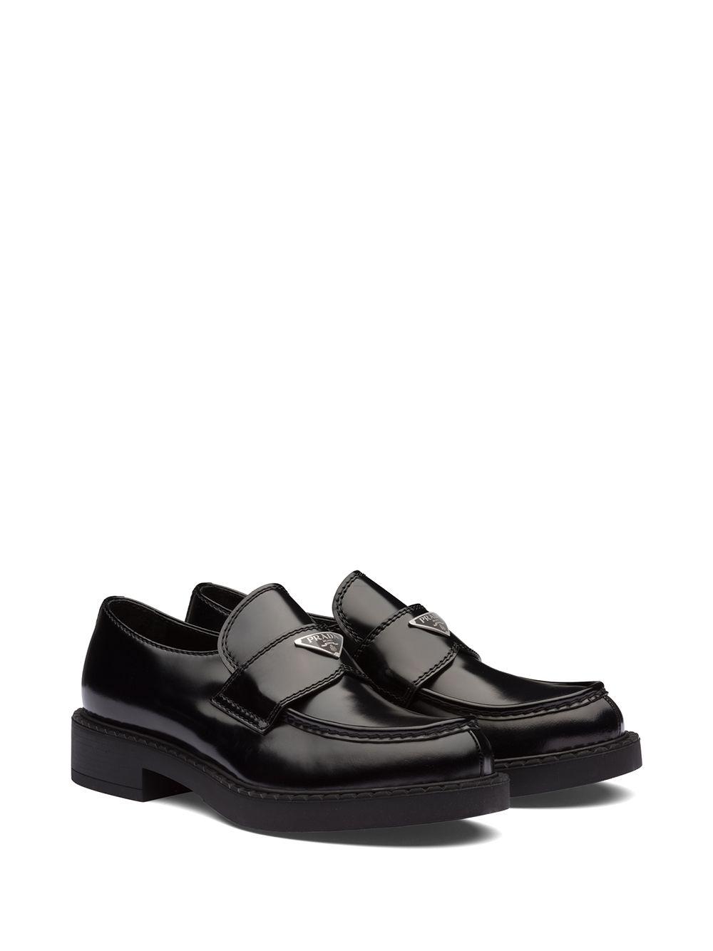 Prada Leather Logo-plaque Chunky Heel Loafers in Black for Men - Lyst