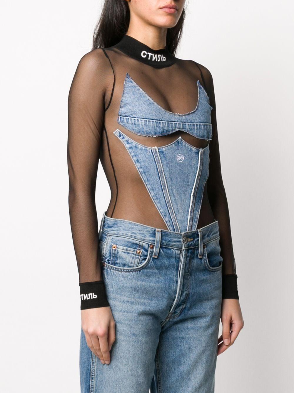Heron Preston Denim Panel Mesh Bodysuit 