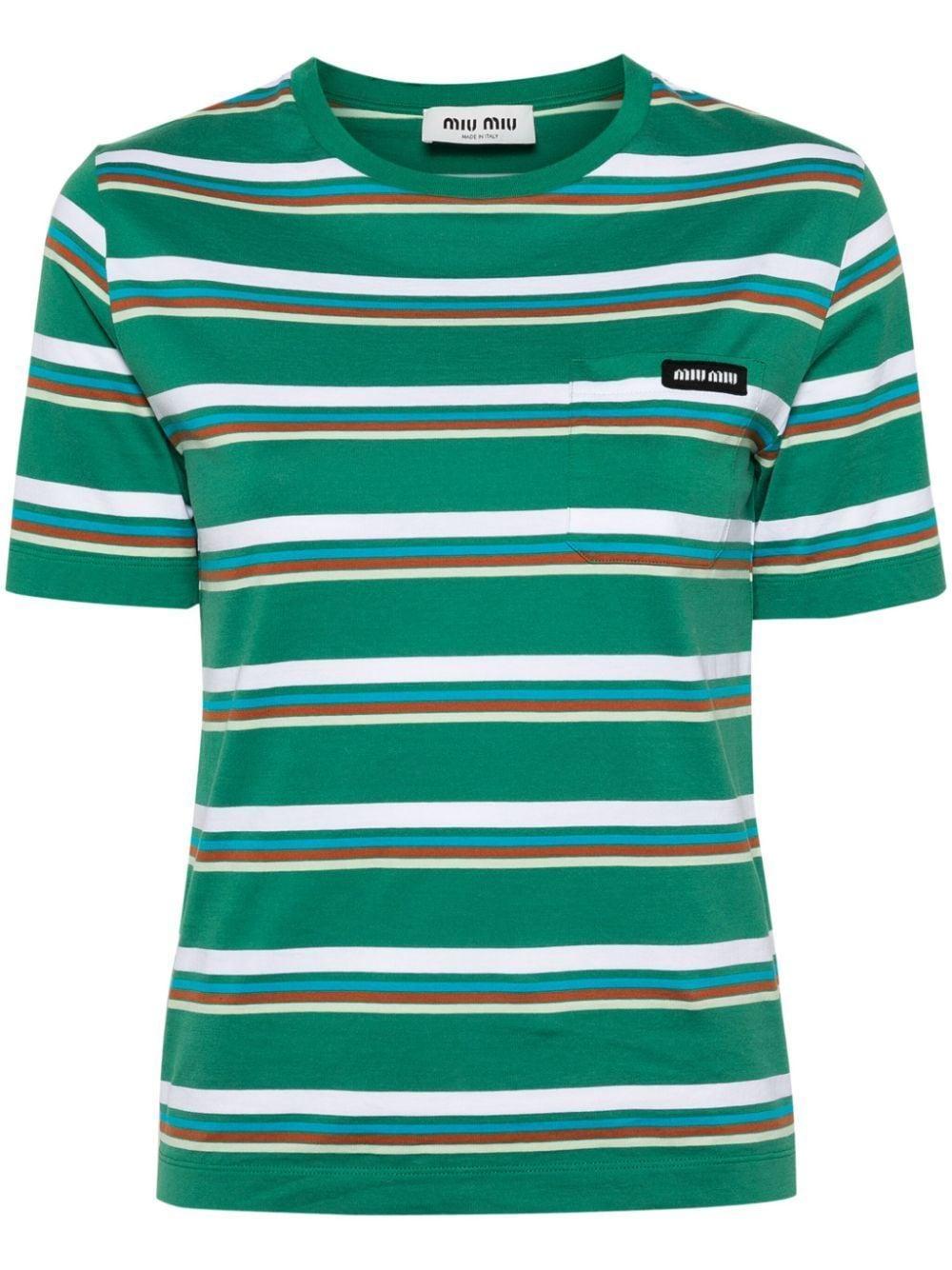 Tシャツ・カットソー Miu Miu Striped Cotton Jersey T-Shirt Miu Miu Striped cotton jersey t-shirt | The Fashion Square
