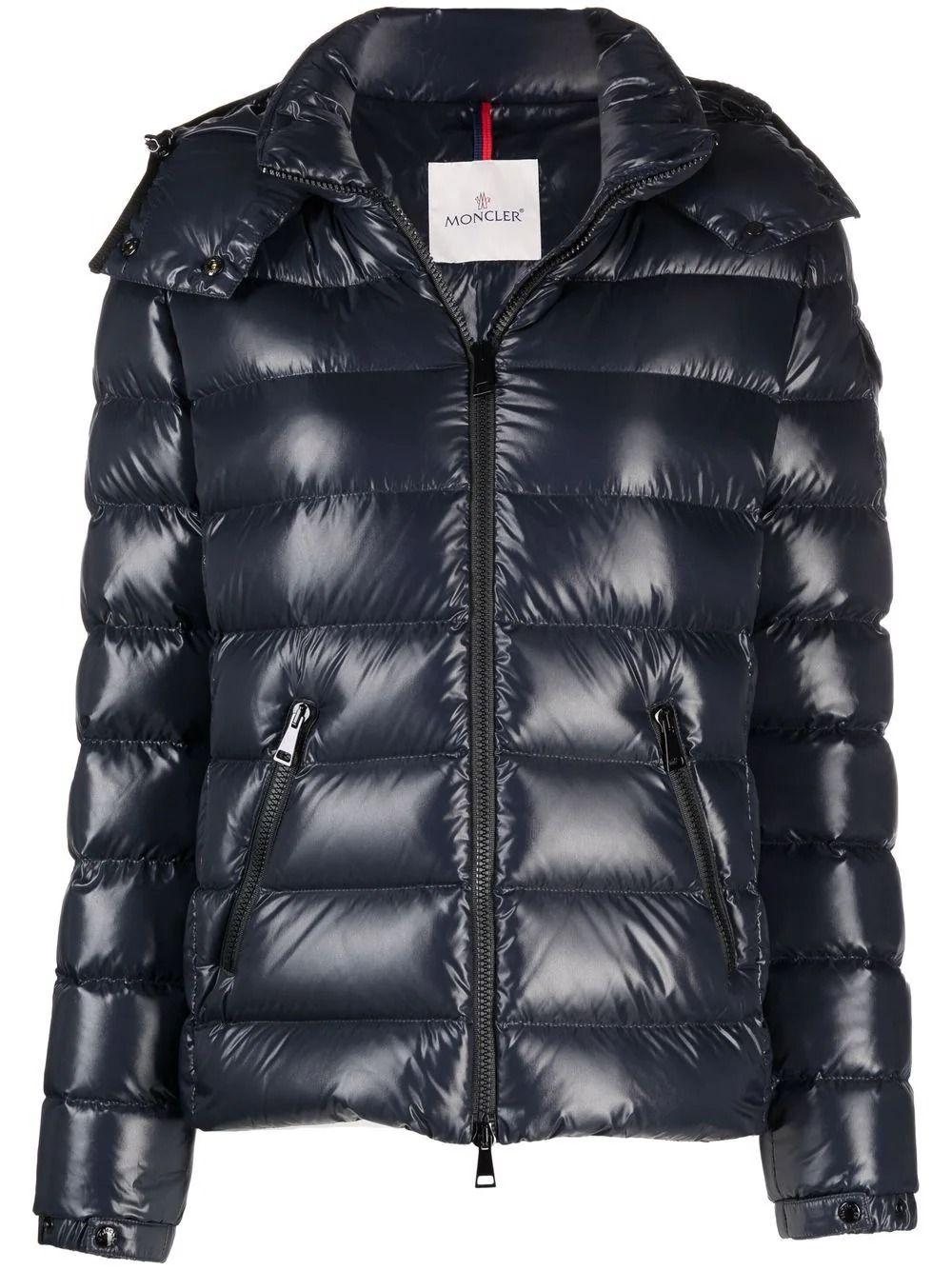 Moncler Synthetic Hooded Puffer Jacket, Quilted Pattern in Blue