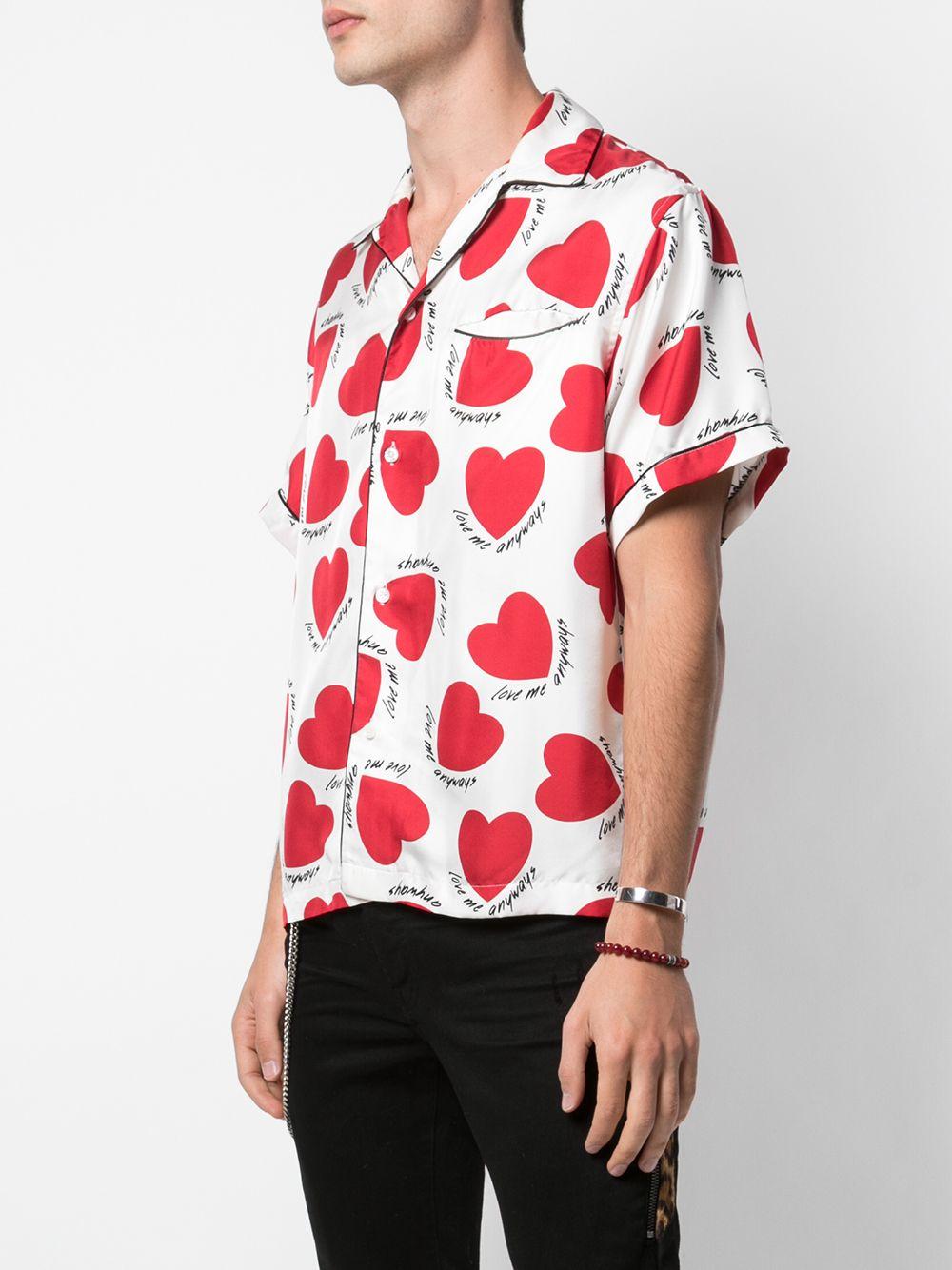 Amiri Men's Hearts Silk Pajama Shirt in 