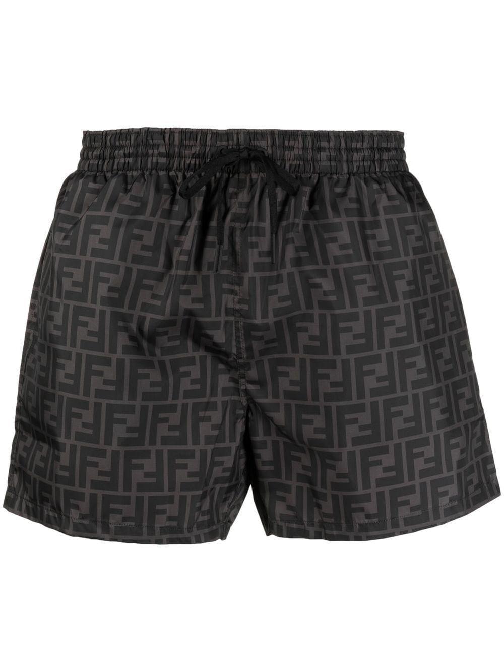 Fendi Ff logo Print Swim Shorts in Black for Men Lyst