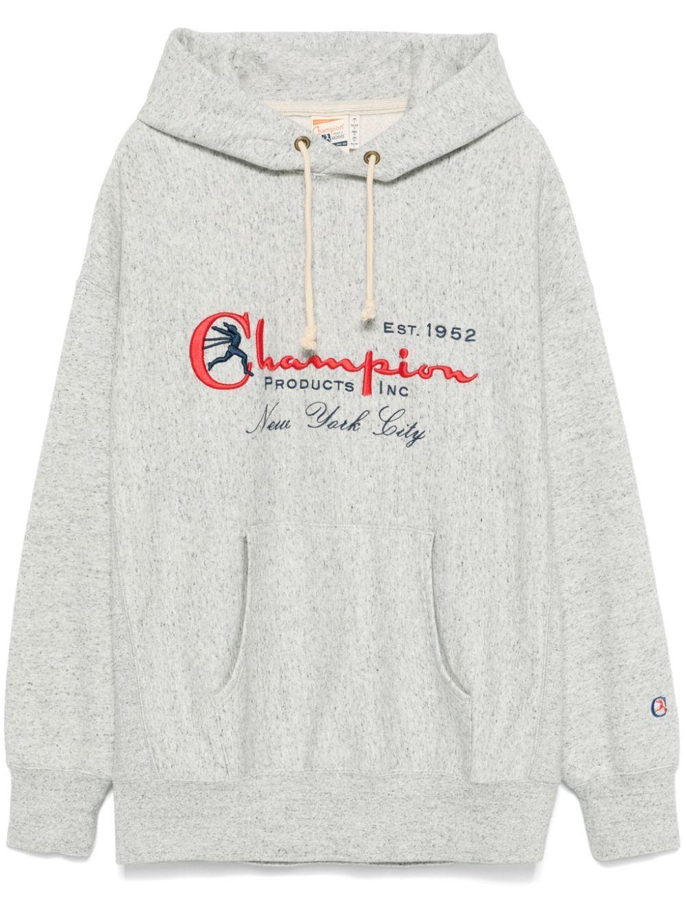 Champion Logo Embroidered Hoodie in Grey for Men Lyst UK