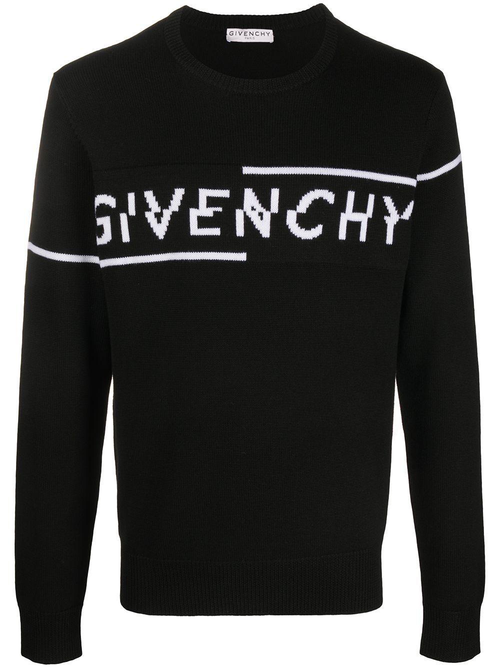 正規品　GIVENCHY LOGO BAND CREW NECK KNIT Givenchy Black/White Cotton Knit Logo Embroidered Crew Neck