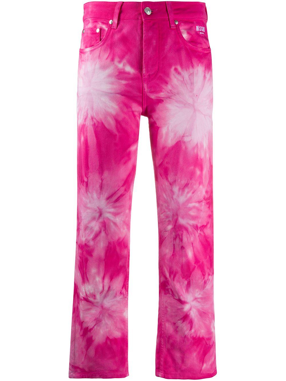 MSGM Denim Tie-dye Print Cropped Jeans 