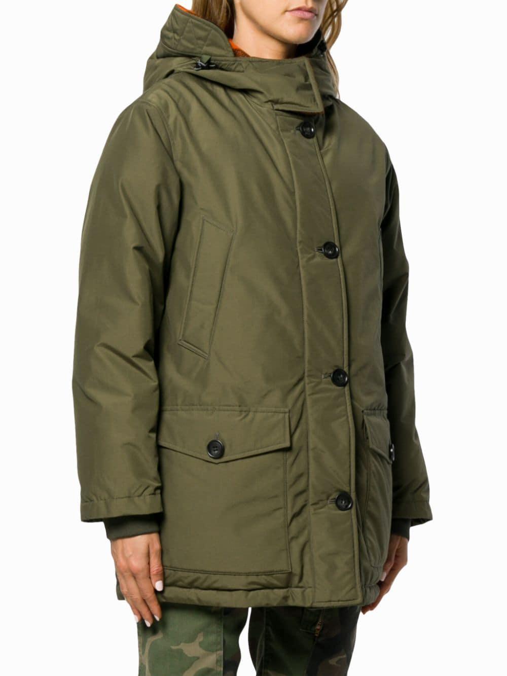 Woolrich Check Hooded Short Parka in Green - Lyst