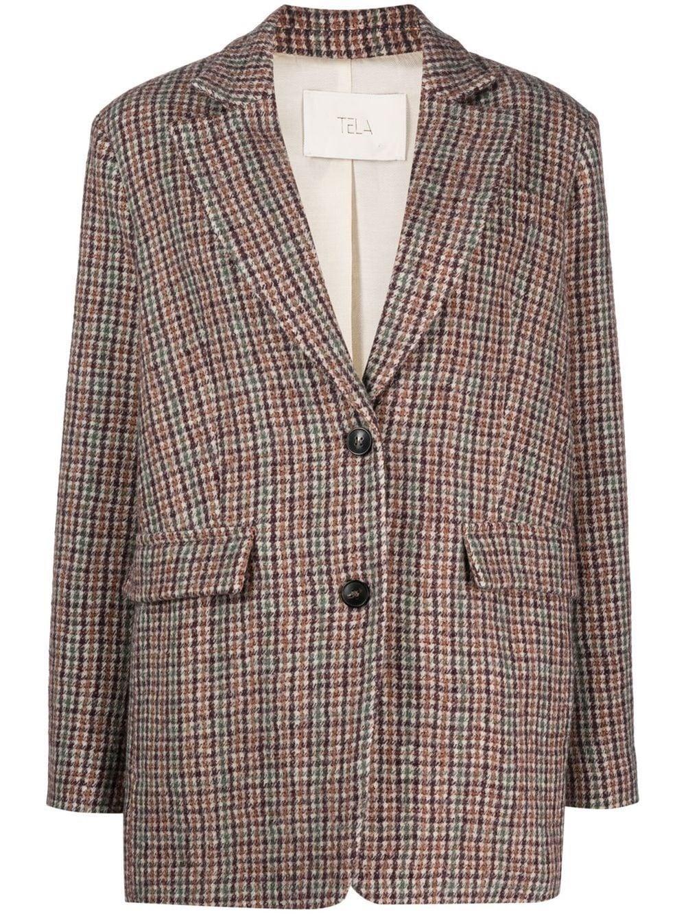 Tela Houndstooth-pattern Tweed Jacket in Brown | Lyst