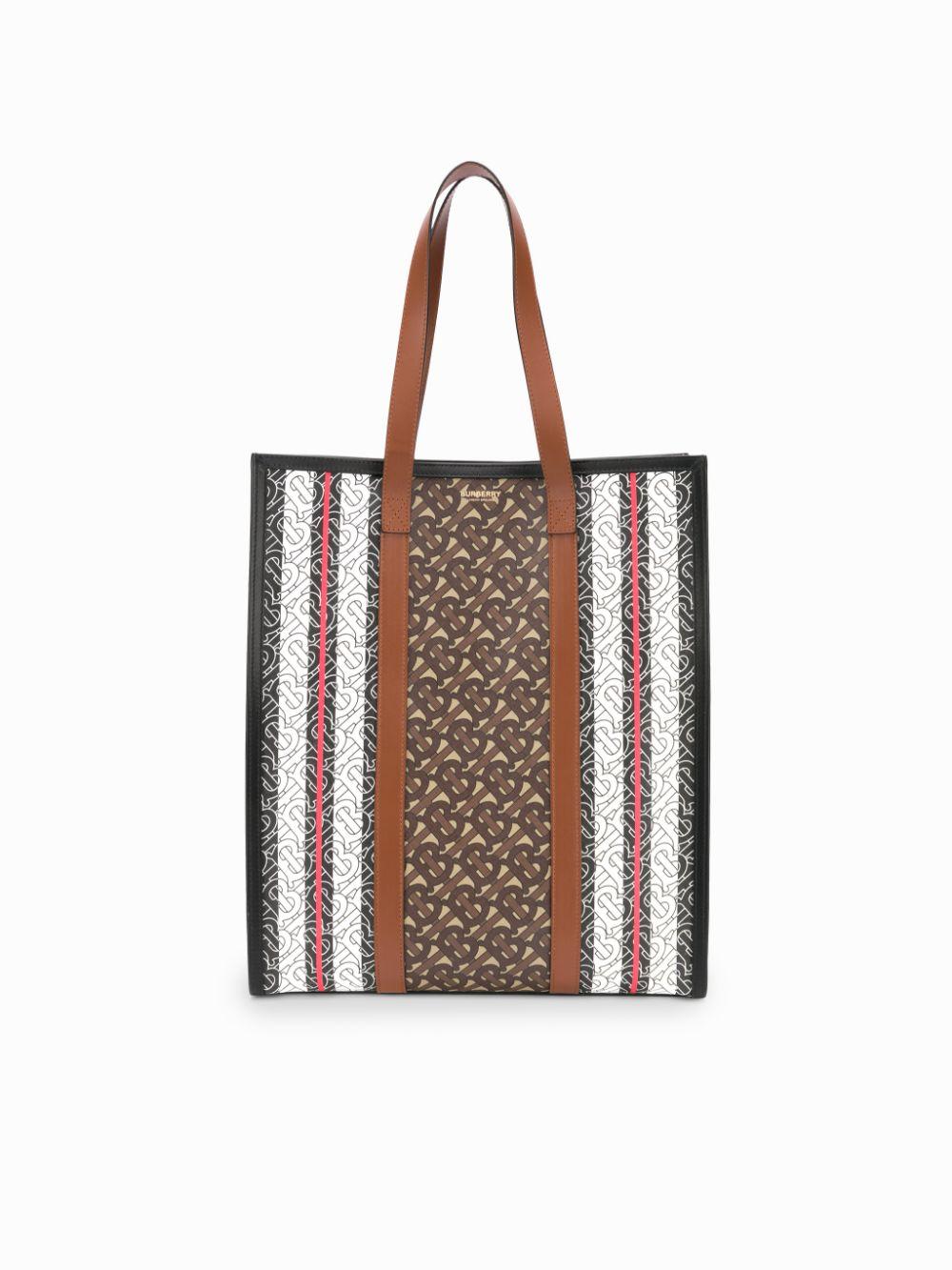 Burberry Small Monogram Stripe Portrait Tote Bag in Brown | Lyst UK