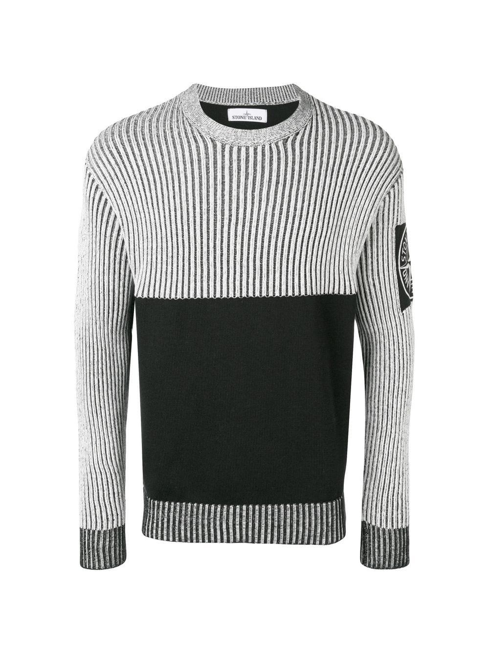 Stone Island Cotton Heavy Crew Knit Sweater in Black/White (Black) for Men  - Lyst