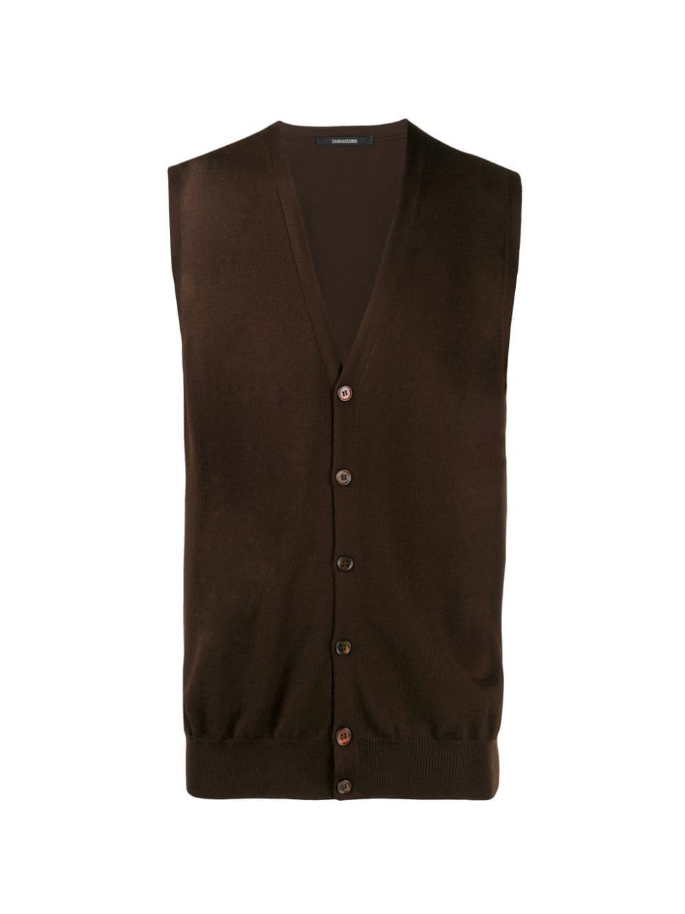 Tagliatore Wool Button Up Sleeveless Cardigan in Brown for Men - Lyst