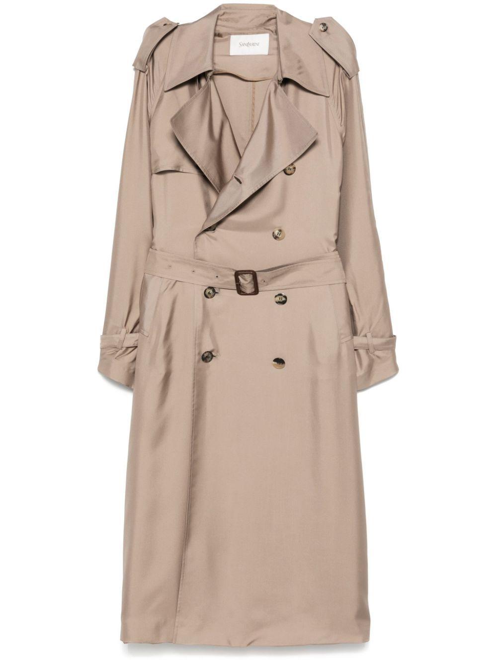 Saint Laurent Silk Trench Coat in Natural | Lyst UK