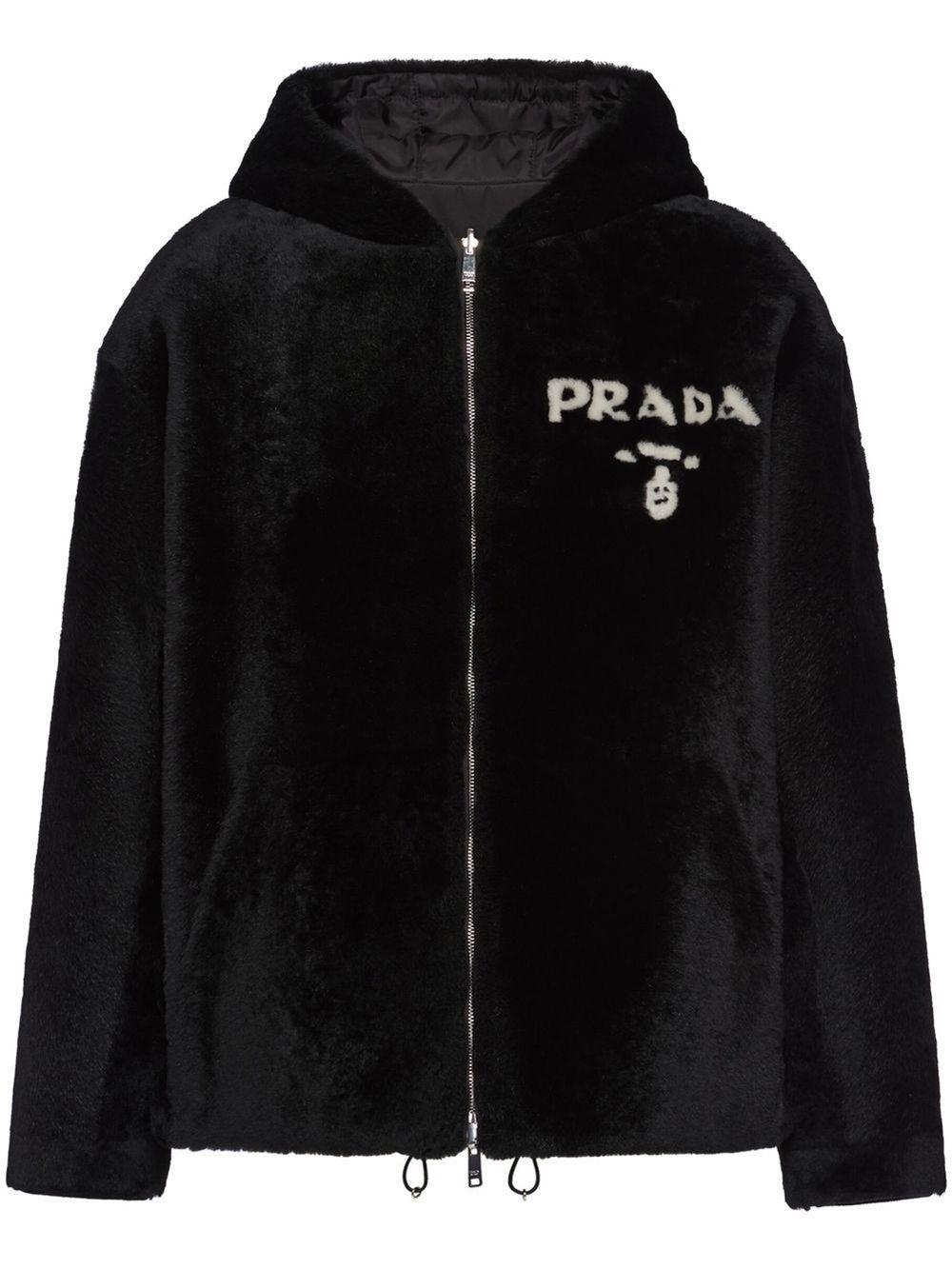 Prada Black Reversible Hooded Shearling Coat