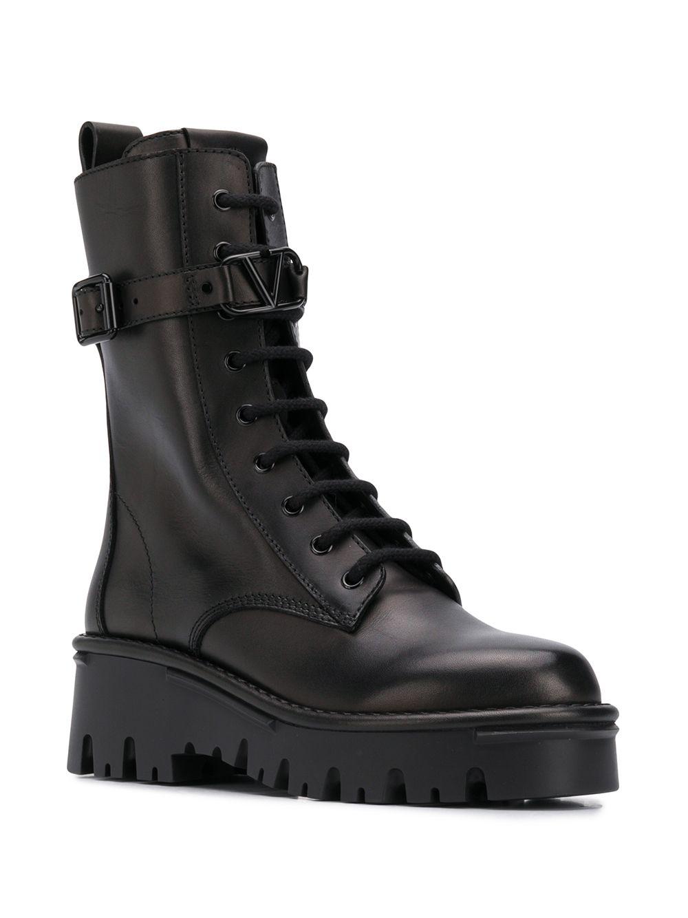 Valentino Garavani Leather Lace-up Military Boots in Black - Lyst