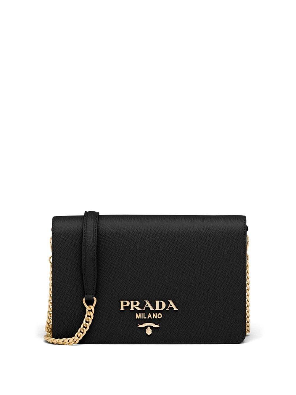 Prada Logo-lettering Saffiano Leather Shoulder Bag in Black - Save 2% | Lyst