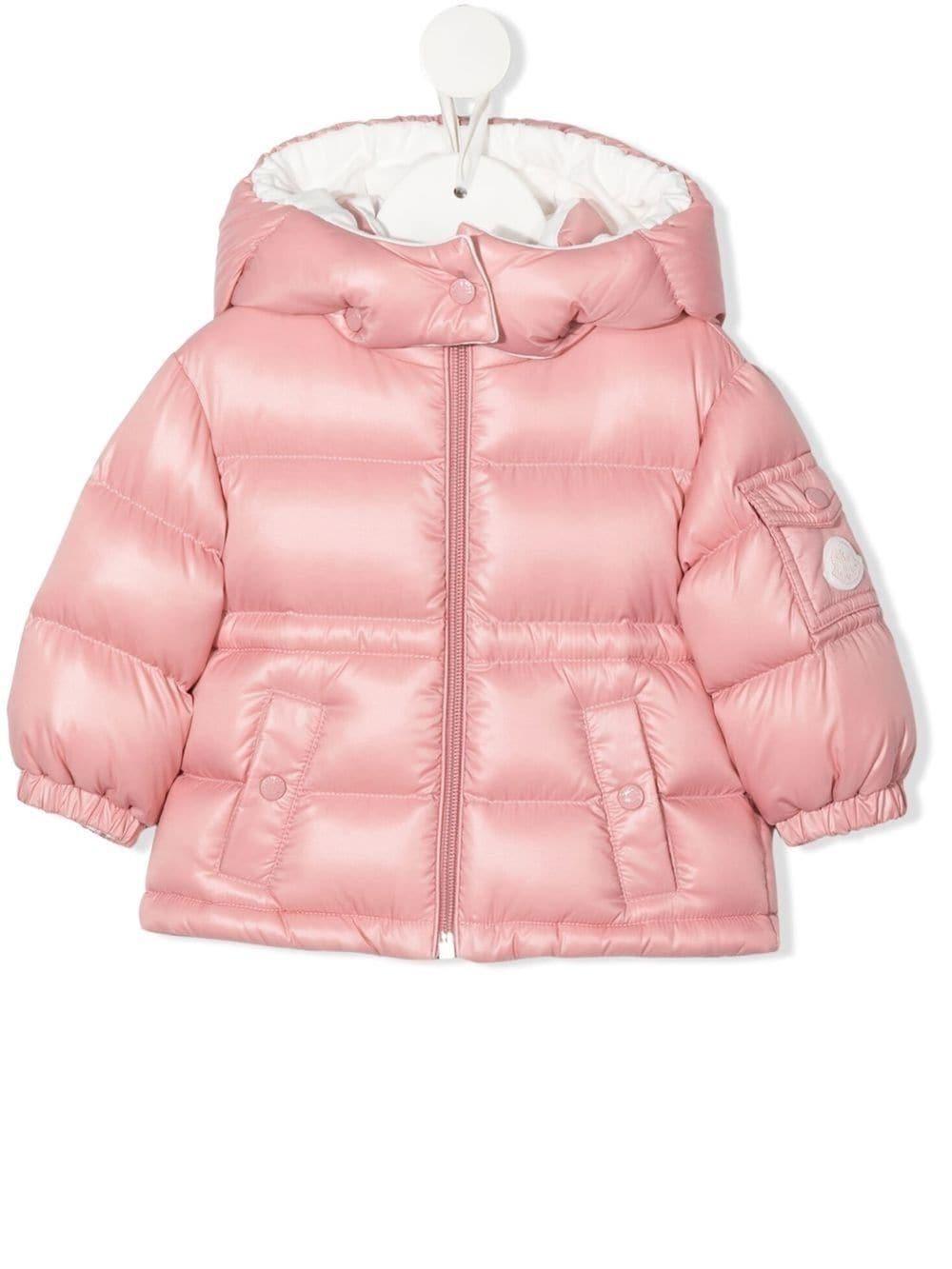 Moncler Logo Patch Puffer Jacket in Pink | Lyst