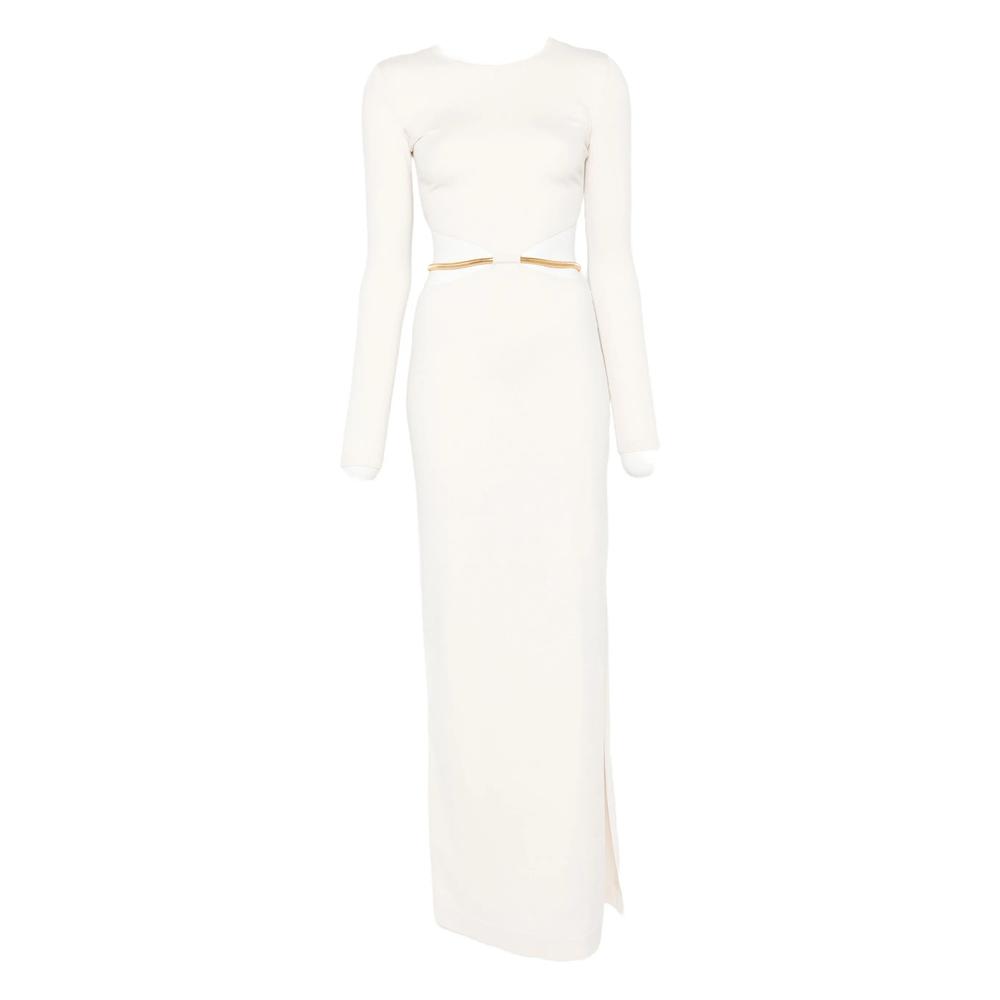 【ELISABETTA FRANCHI】WHITE MIDI DRESS Elisabetta Franchi Woman Midi Draped Dress with Asymmetrical