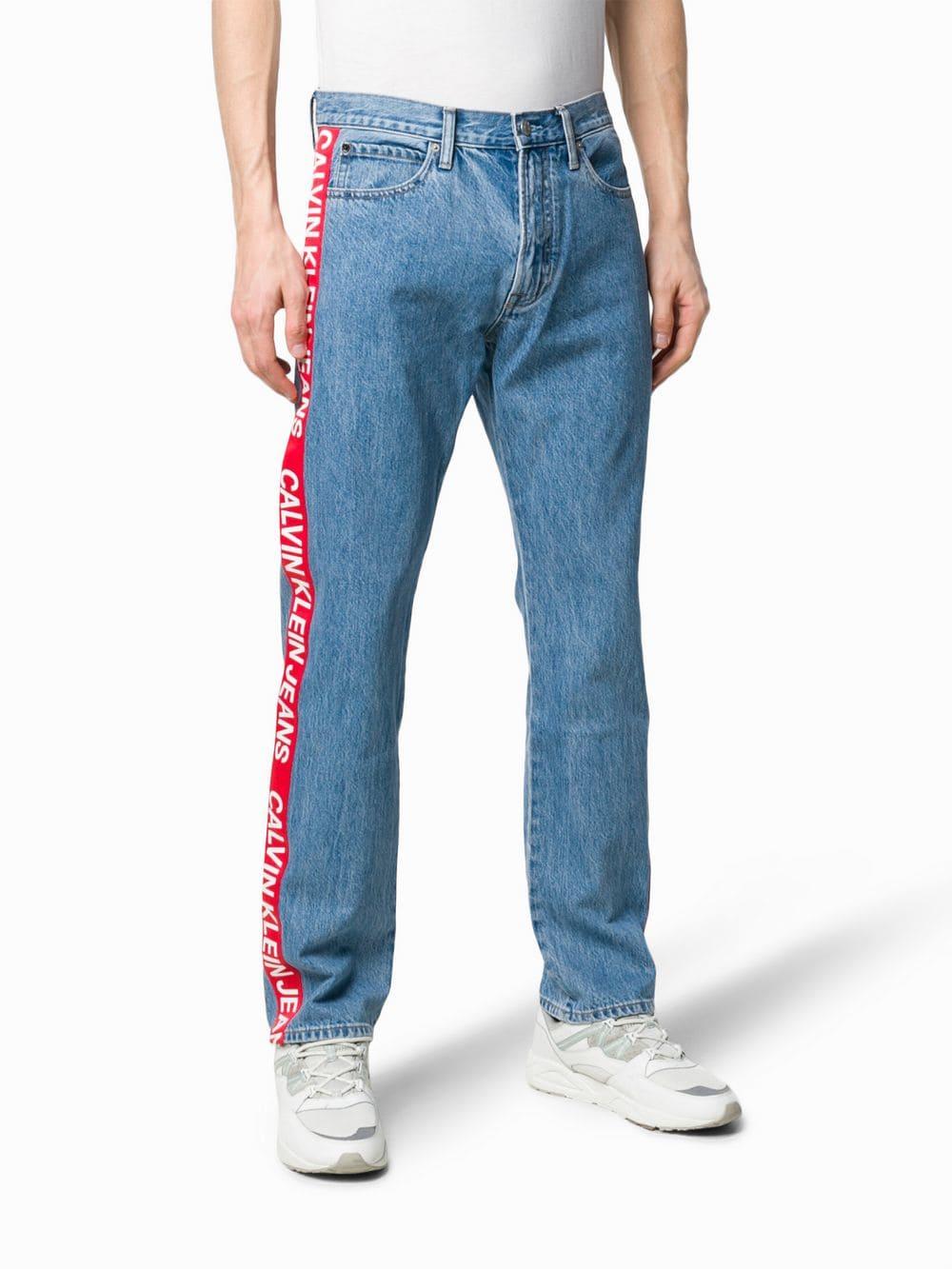Calvin Klein Denim Logo Stripe Jeans in Blue for Men - Lyst