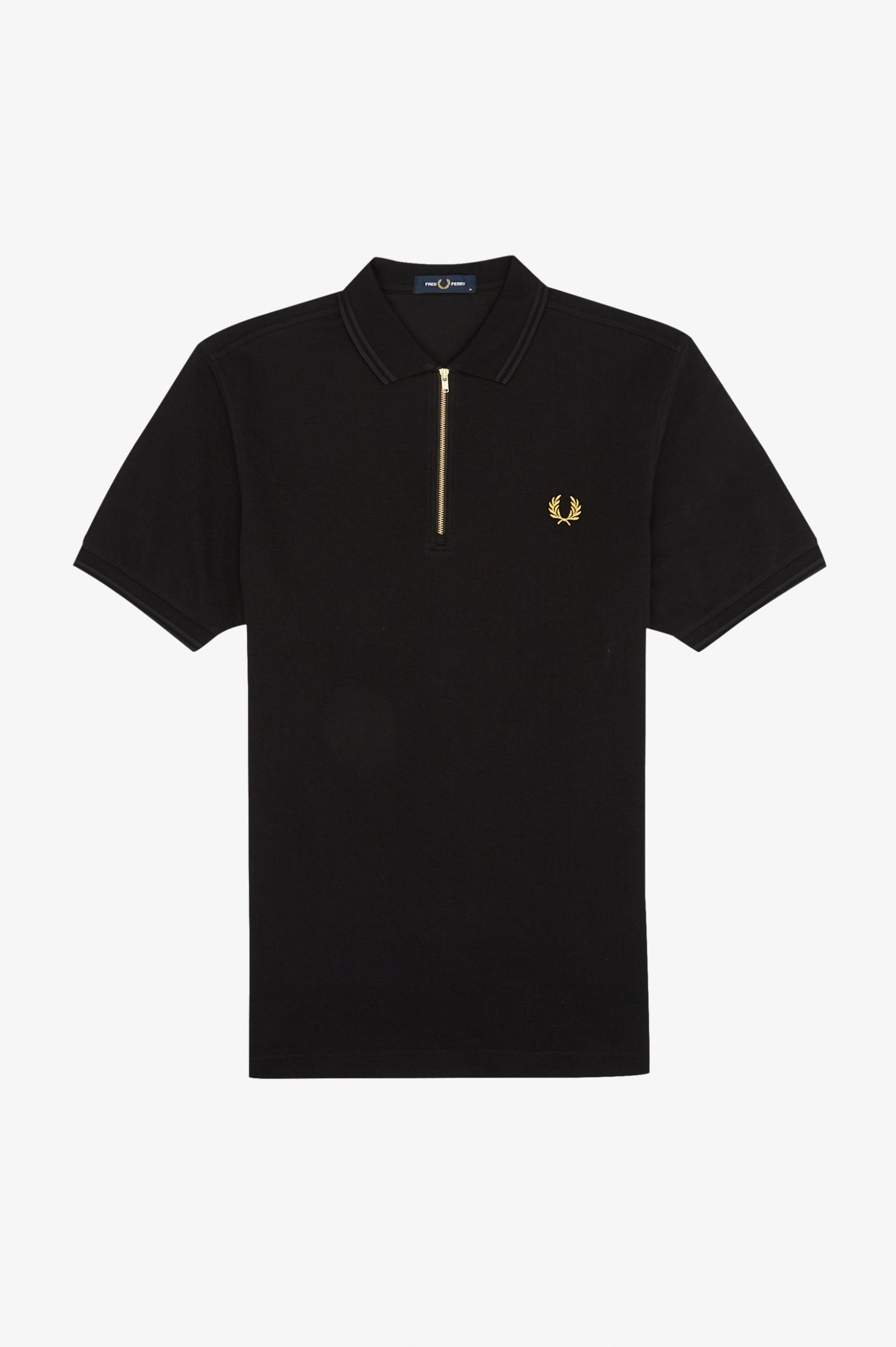 Nat Bekend Wederzijds Fred Perry Zip Neck Polo Shirt M8649 Black/gold for Men | Lyst