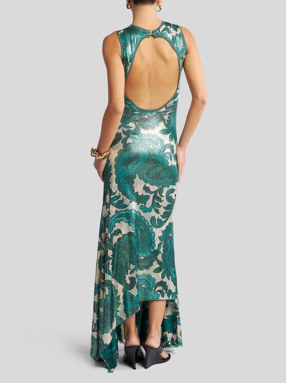 Etro Laminated Jersey Dress With Maxi Paisley Print in Green