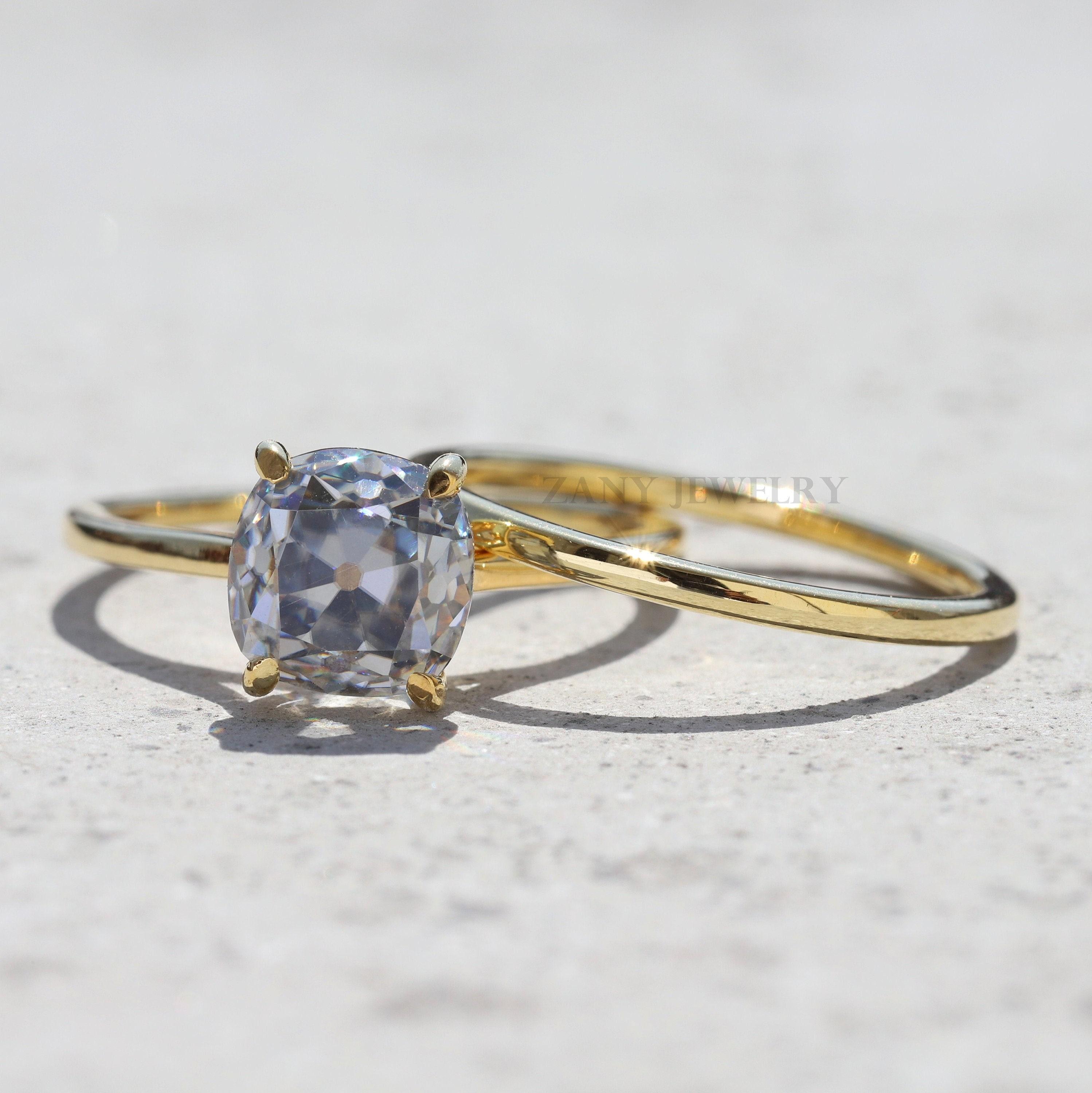 Old Mine Cushion Cut Ring  Best Solitaire Accent Vintage Ring  14KT Gold Moissanite Engagement Ring  Pretty Ring For Someone Special