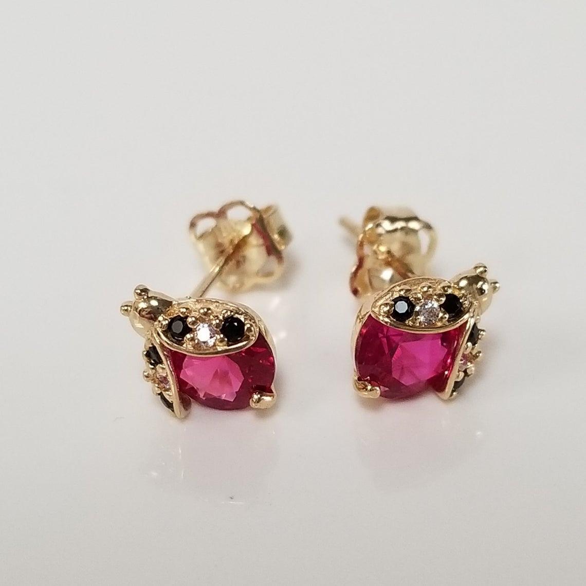 Girls' Ladybug Earrings 14/20 14k Gold Filled w/ LuxLock Backs 