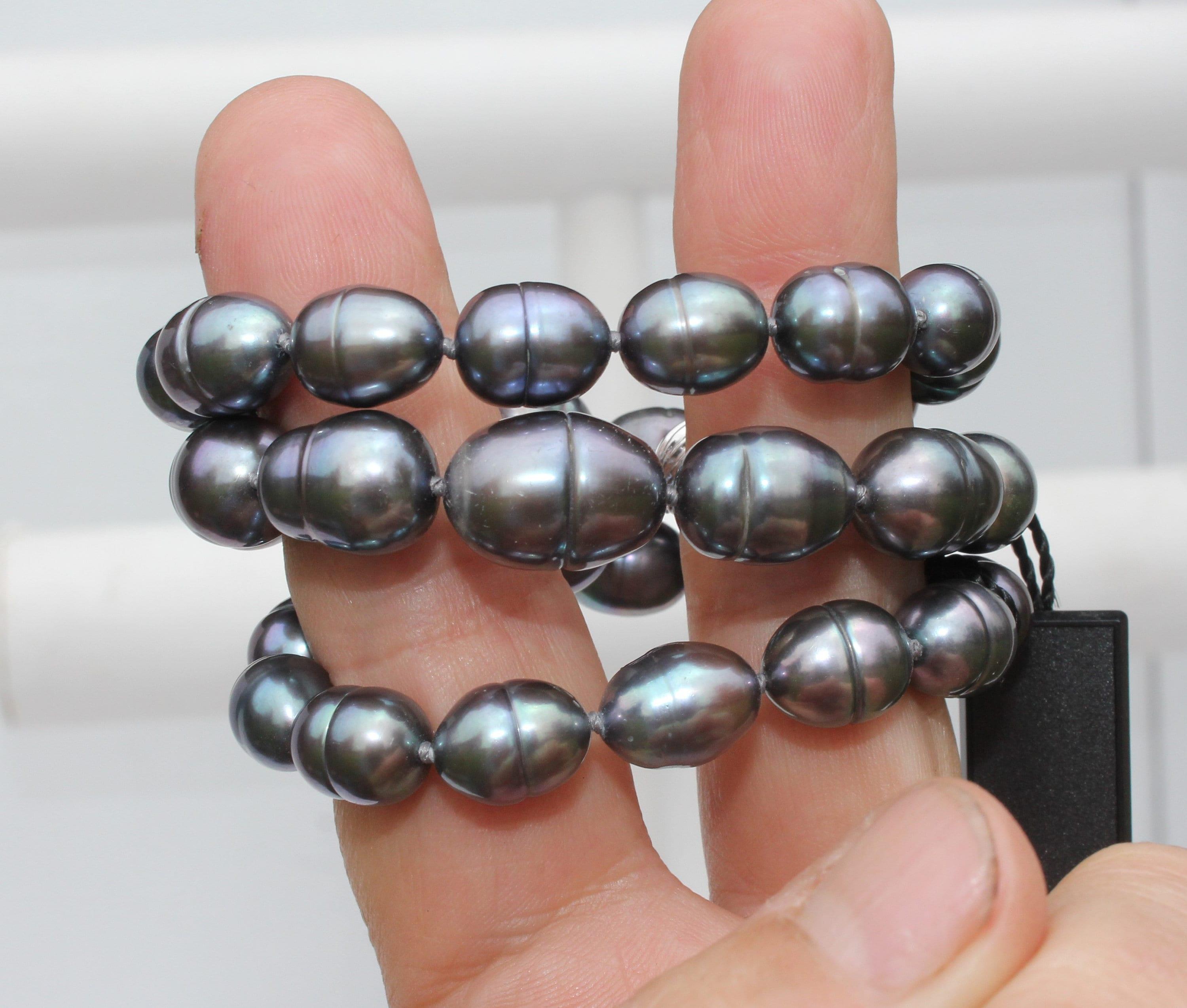 Details about   20" AAA 9-10mm Real natural Tahitian Black pearl necklace 14k GOLD CLASP 