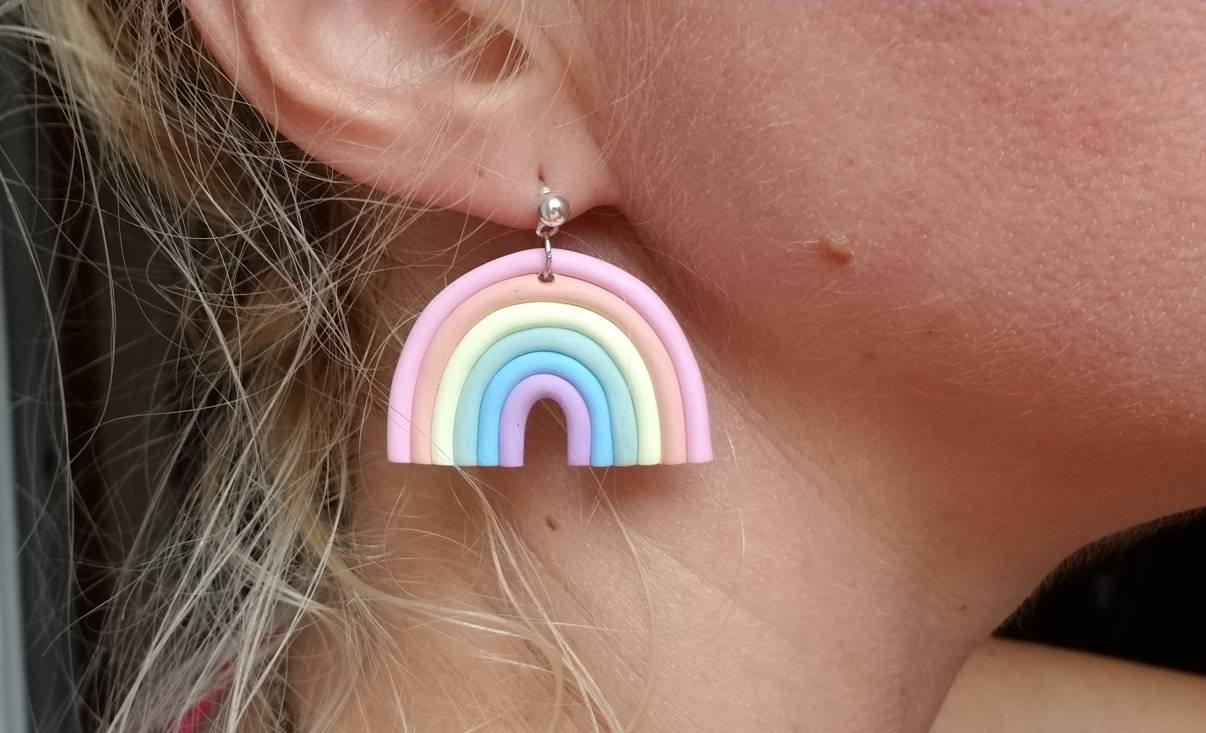 Pastel Rainbow Spring Summer Earrings Rainbow Earrings Handmade Clay Earrings