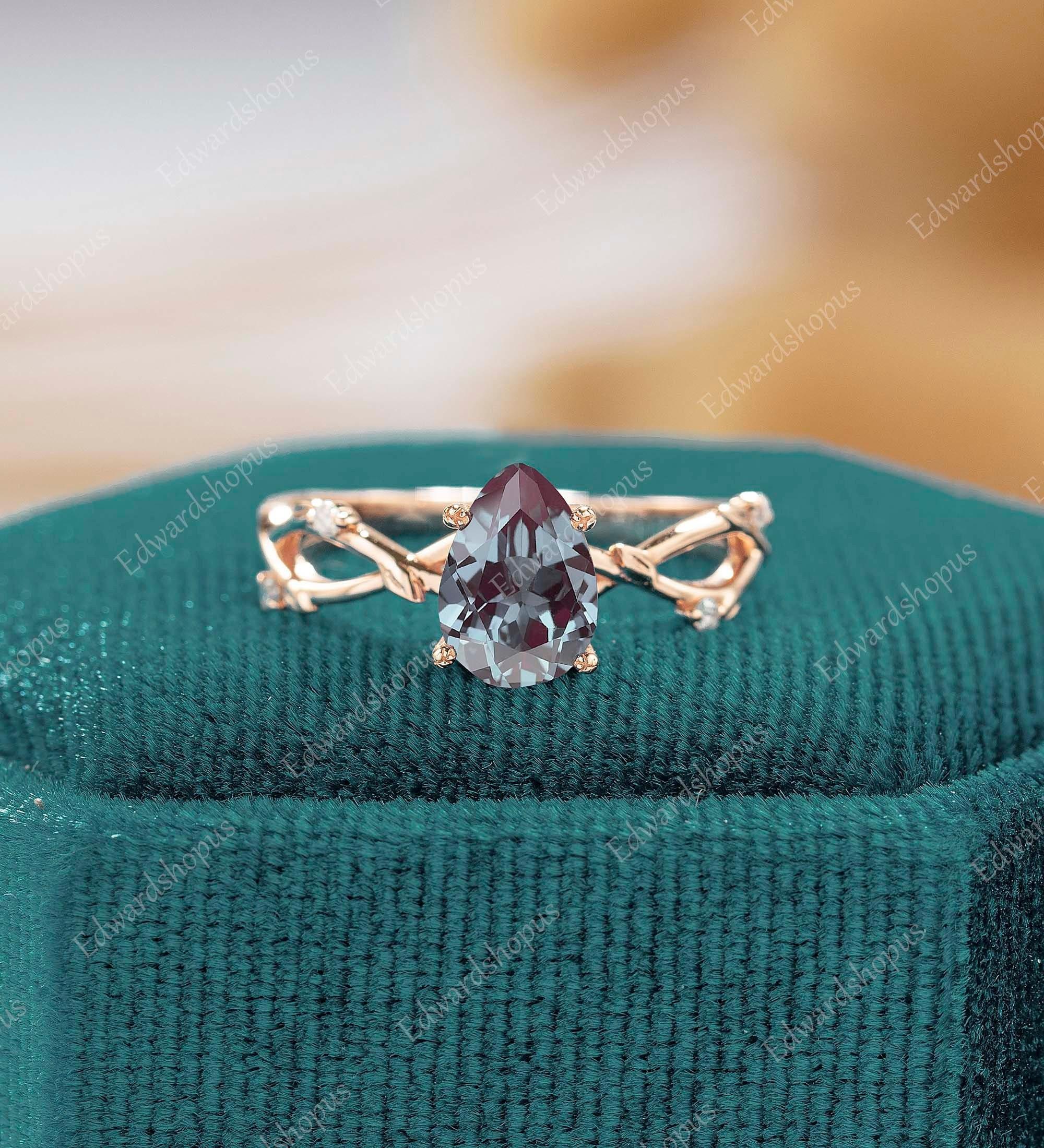 Etsy Alexandrite Engagement Ring Unique Pear Shaped Vintage Rose Gold ...