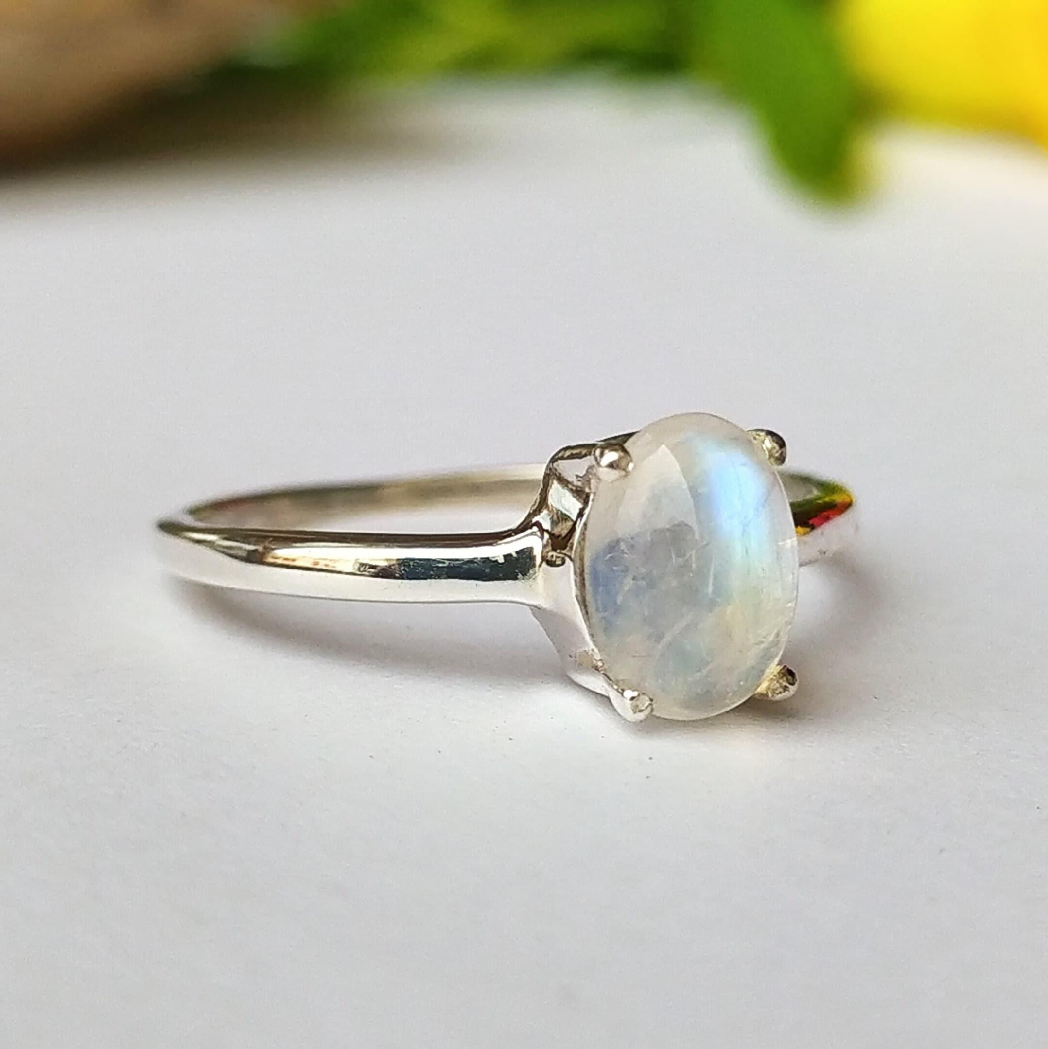 Natural Rainbow Moonstone Ring 925 Sterling Silver Handmade Ring Gift For Her 